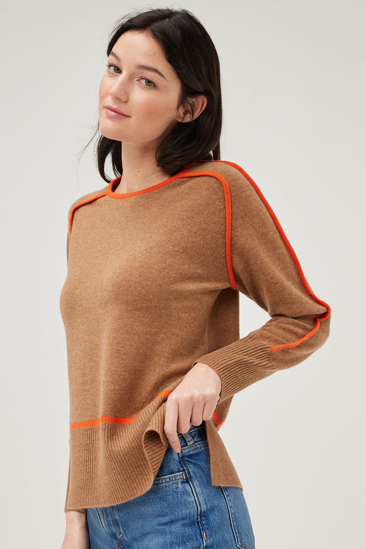 Leo & Ugo NH152 Camel & Orange Cashmere Jumper - Experience Boutique