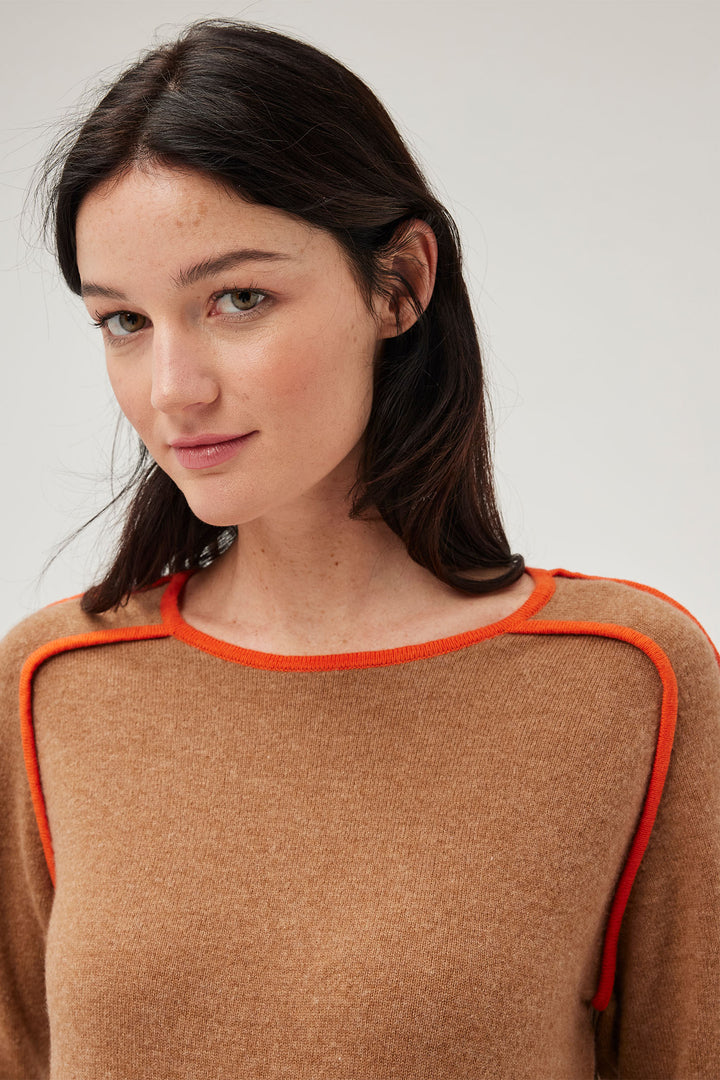 Leo & Ugo NH152 Camel & Orange Cashmere Jumper - Experience Boutique