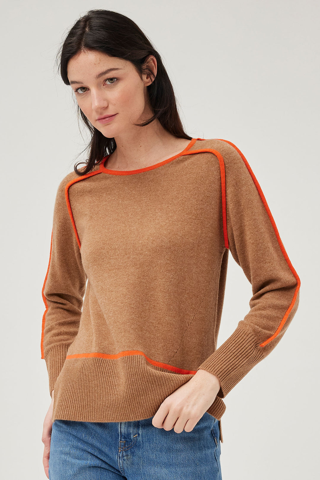 Leo & Ugo NH152 Camel & Orange Cashmere Jumper - Experience Boutique