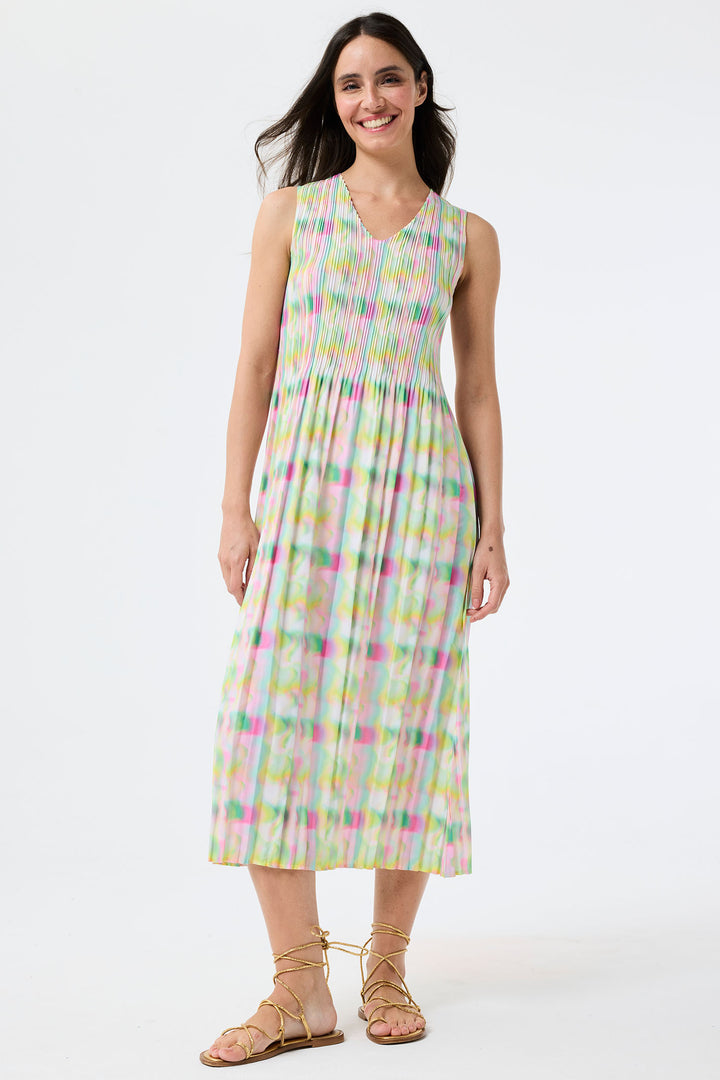 Leo & Ugo Pastel Optic Print Pleated Dress YER629 - Experience Boutique