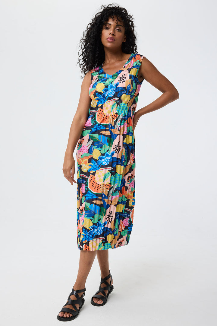 Leo & Ugo Tropical Print Pleated Dress YER626 - Experience Boutique