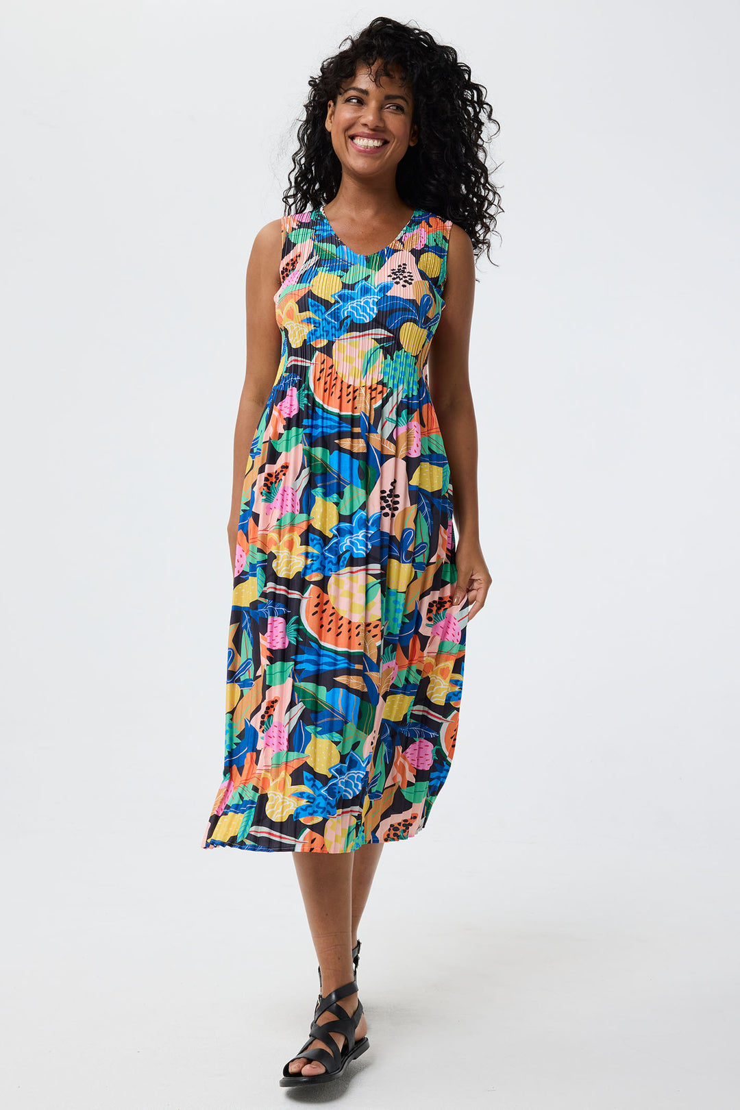 Leo & Ugo Tropical Print Pleated Dress YER626 - Experience Boutique