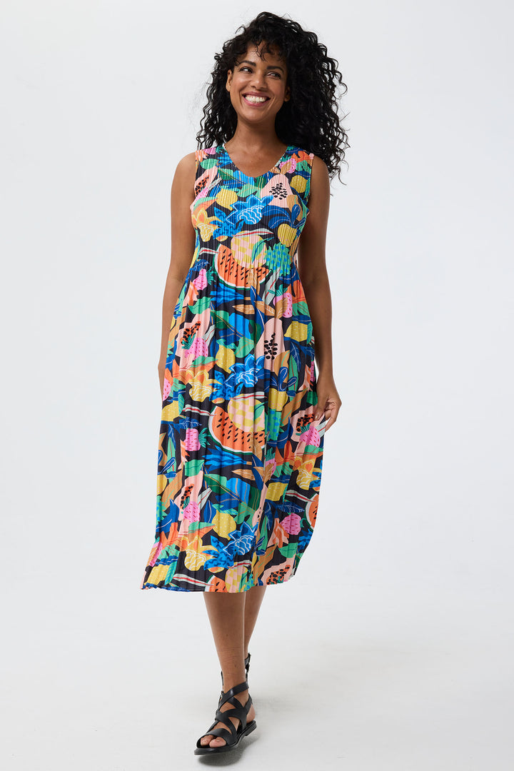 Leo & Ugo Tropical Print Pleated Dress YER626 - Experience Boutique