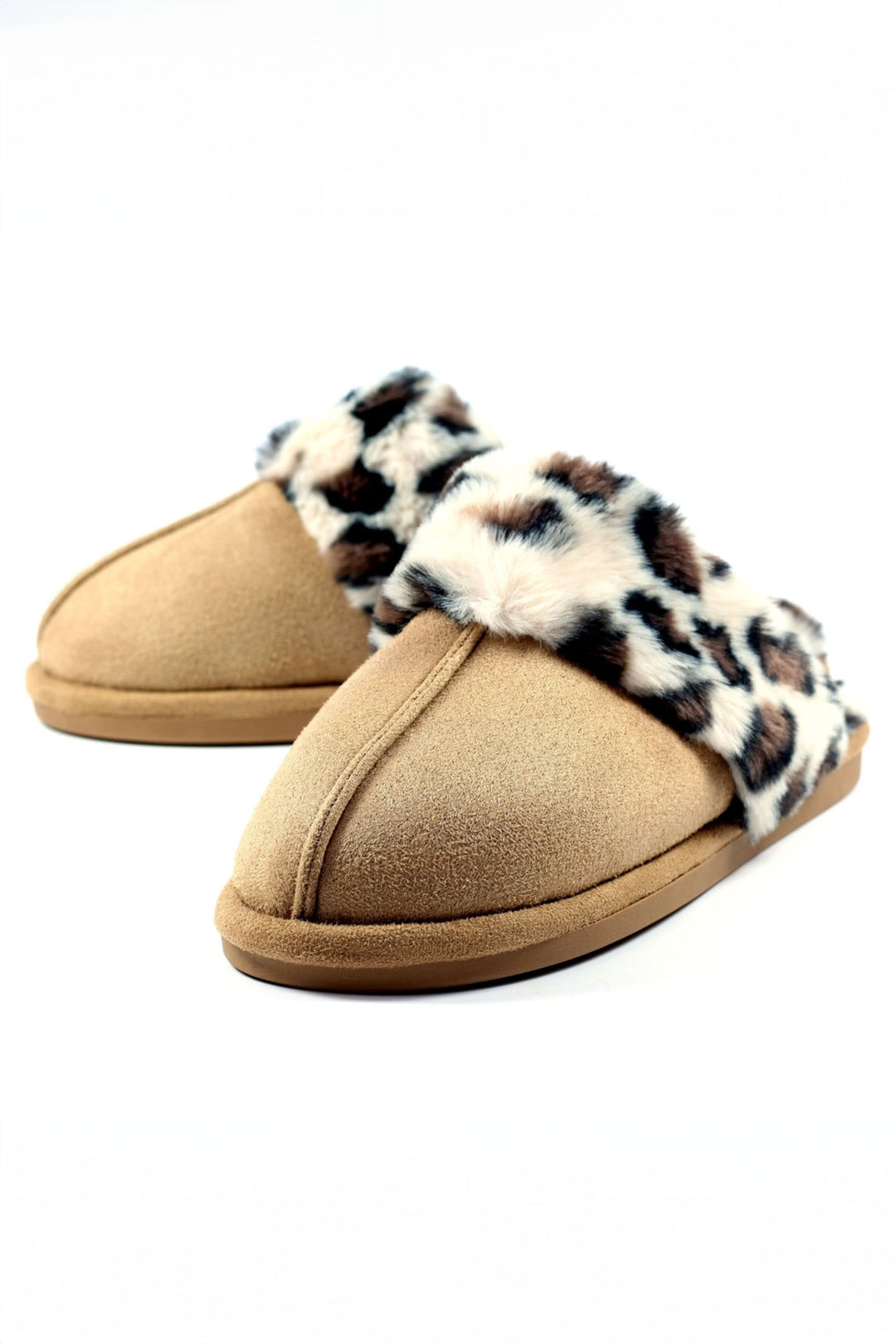 Lunar KLB034 Beige Leopard Print Faux Fur Slippers