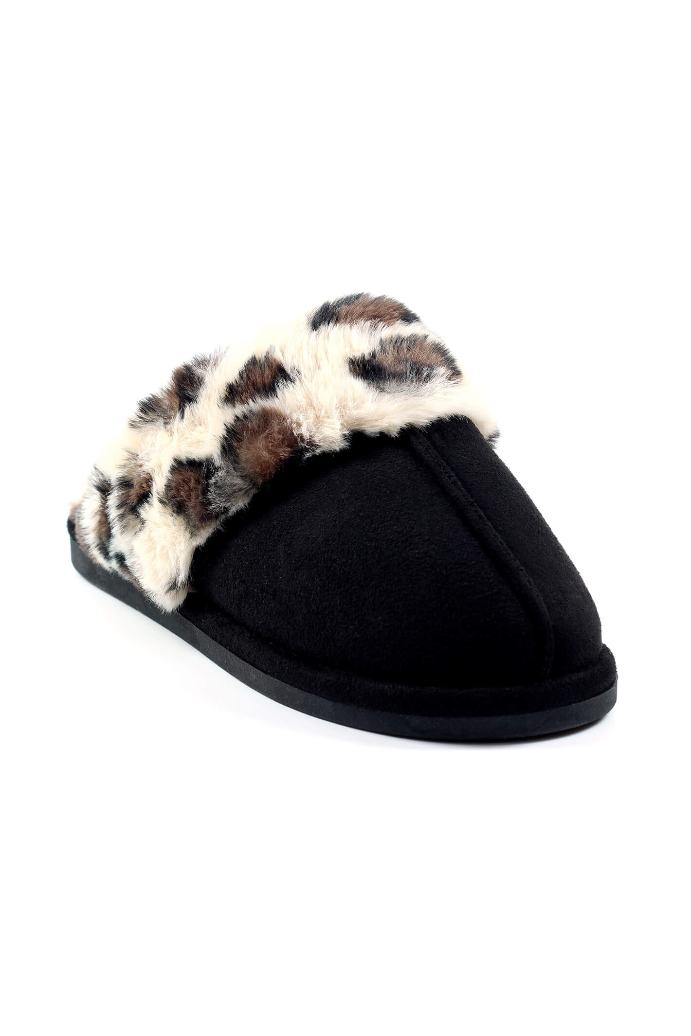 Lunar KLB034 Black Leopard Print Faux Fur Slippers – Experience