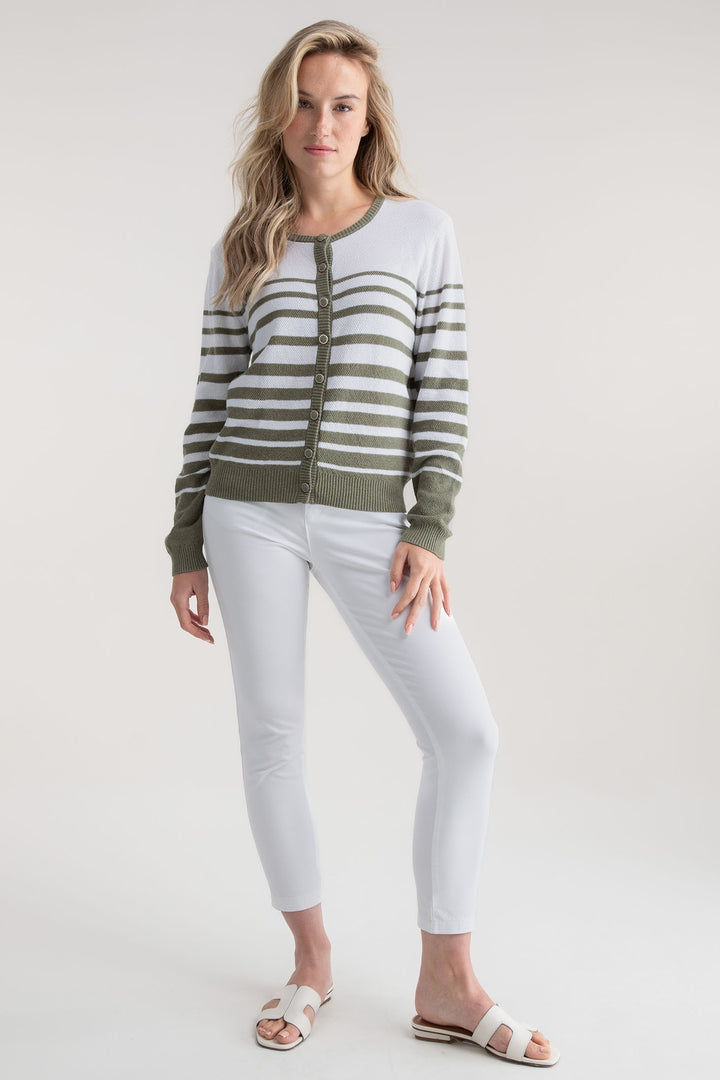 Marble Cardigan Olive Green Stripe 7885 123 - Experience Boutique