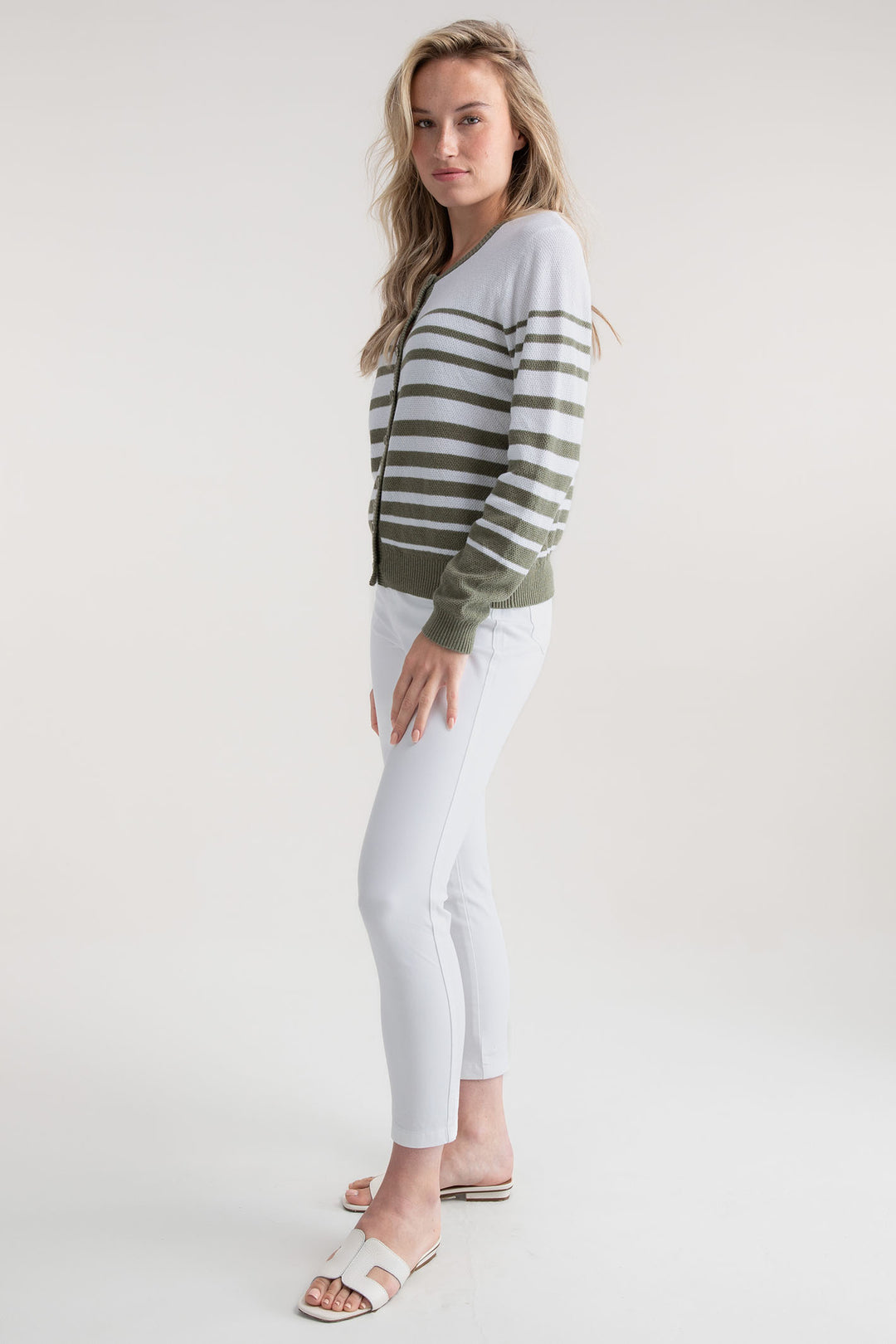 Marble Cardigan Olive Green Stripe 7885 123 - Experience Boutique