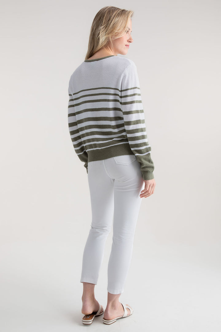 Marble Cardigan Olive Green Stripe 7885 123 - Experience Boutique