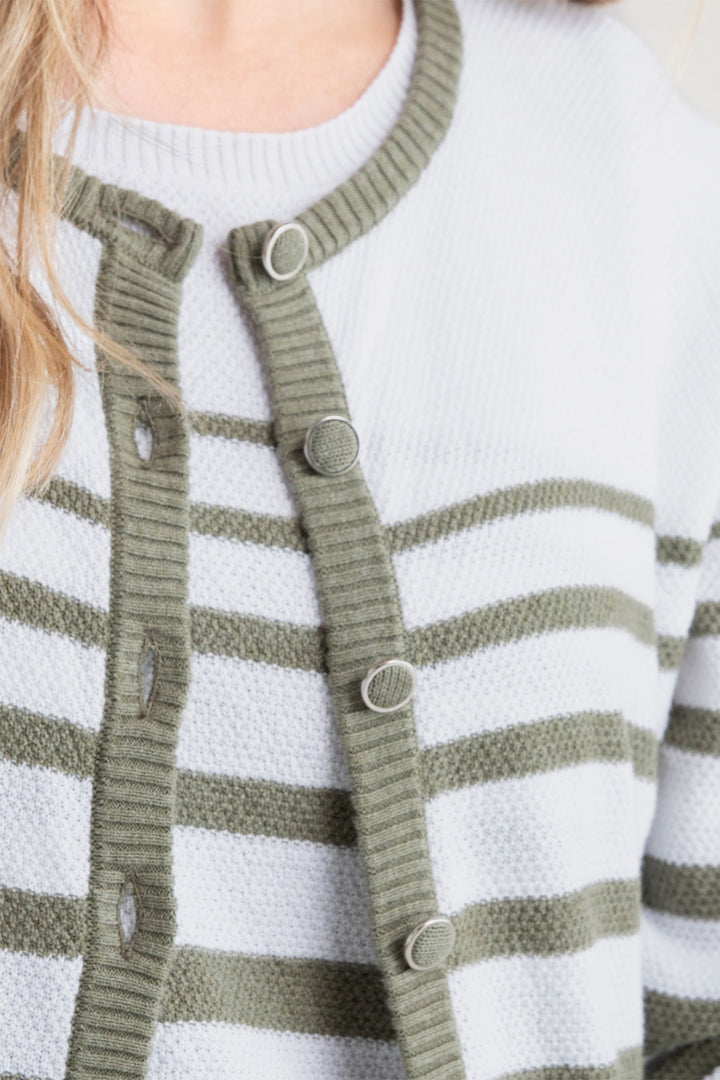 Marble Cardigan Olive Green Stripe 7885 123 - Experience Boutique