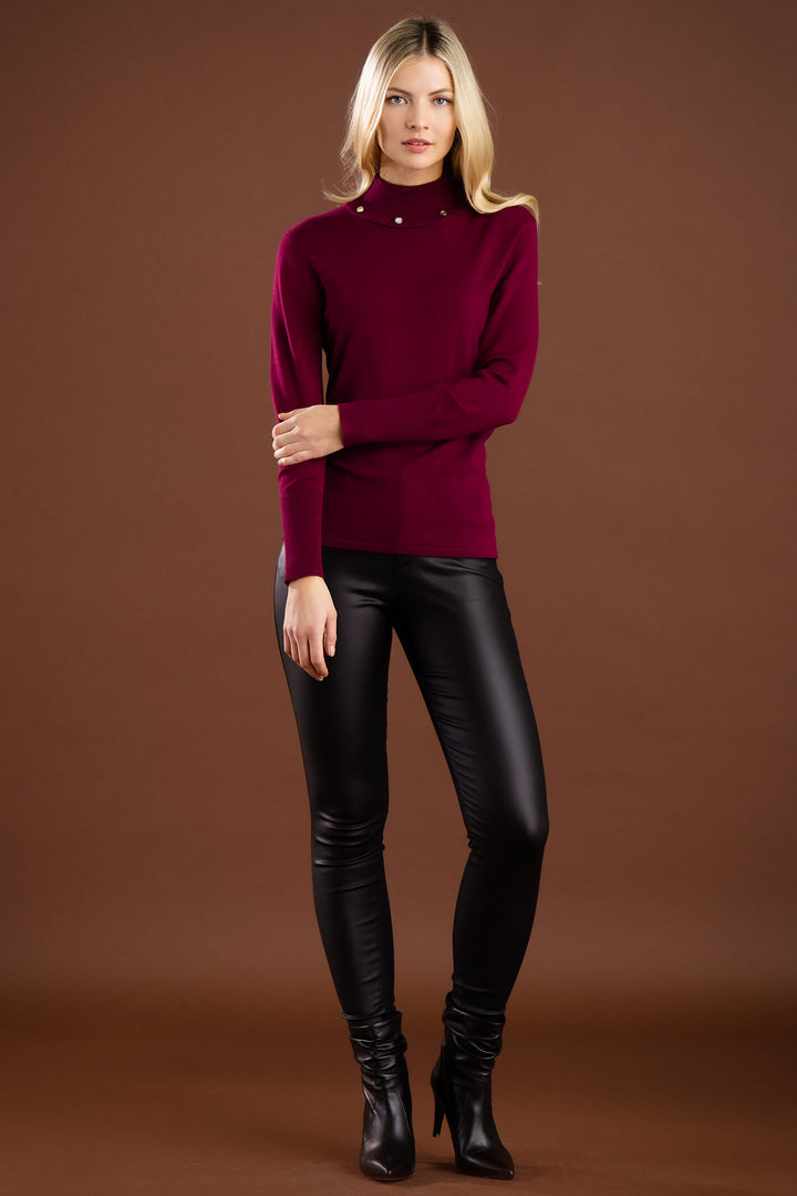 Marble Fashion 6316 205 Burgundy Red Polo Neck Jumper - Experience Boutique