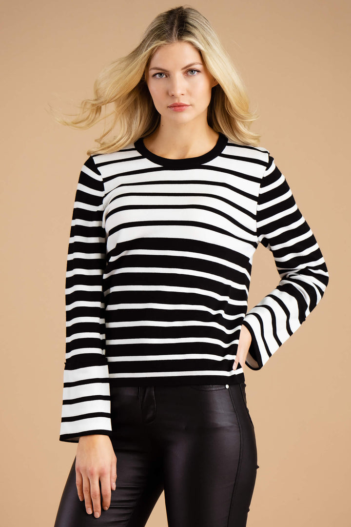 Marble Fashion 7104 101 Black Stripe Round Neck Jumper - Experience Boutique