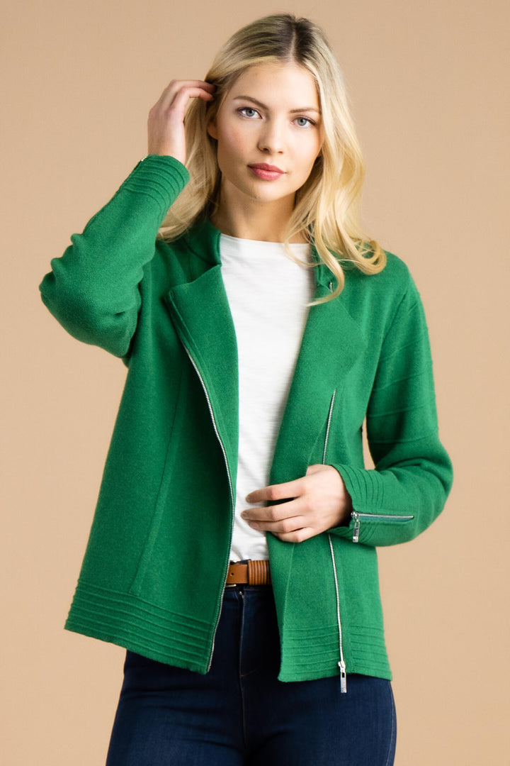 Marble Fashion 7139 212 Green Zip Front Cardigan Jacket - Experience Boutique