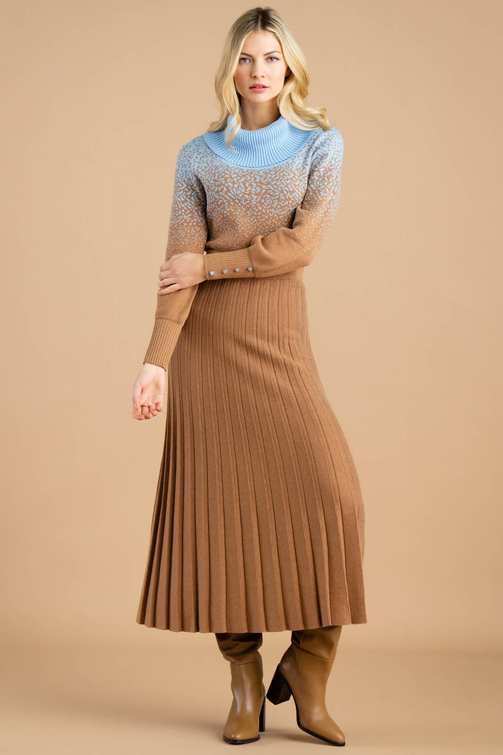 Marble Fashion 7176 208 Brown Pleated Midi Knit Skirt - Experience Boutique