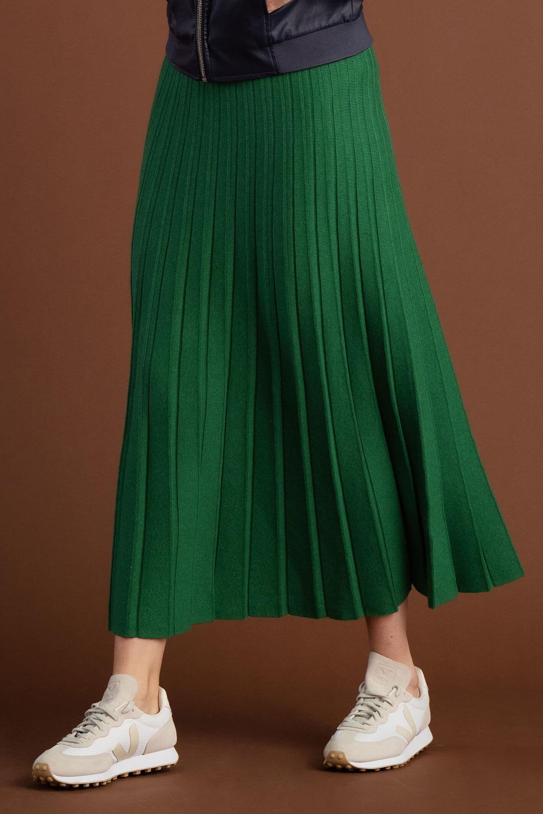 Marble Fashion 7176 208 Green Pleated Midi Knit Skirt - Experience Boutique