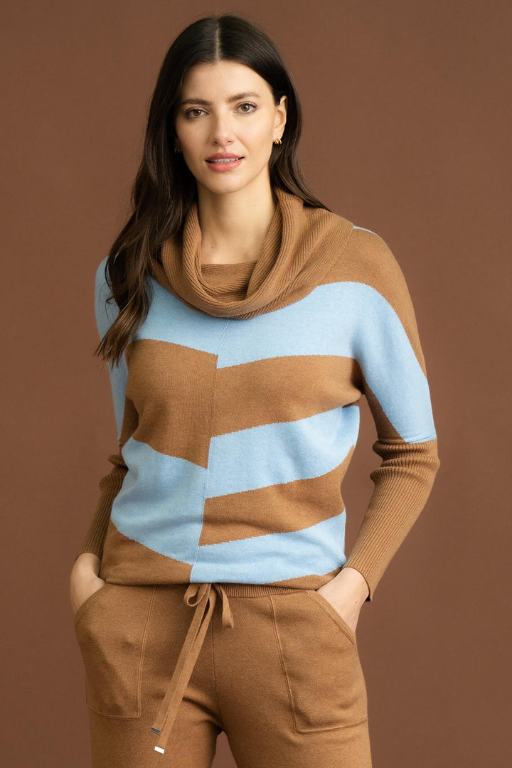 Marble Fashion 7204 208 Brown Blue Cowl Neck Jumper - Experience Boutique