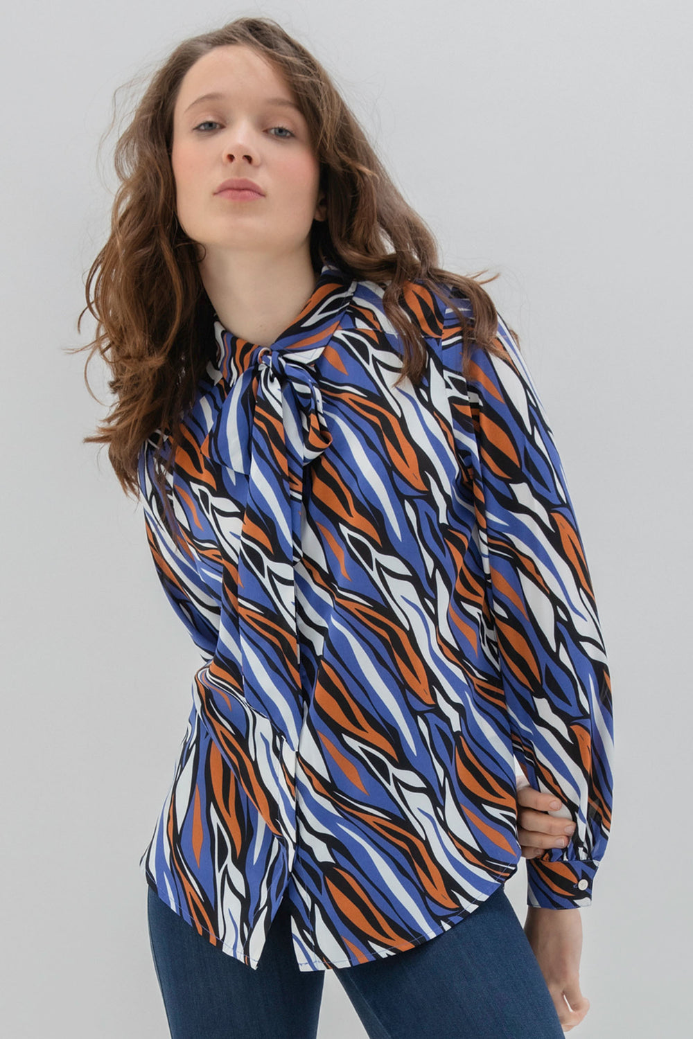 Marble Fashions 7690 Cobalt Blue Print Blouse - Experience Boutique