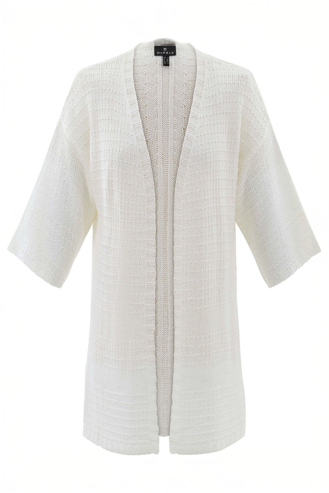 Marble Long Cardigan Edge To Edge White 7814 102 - Experience Boutique