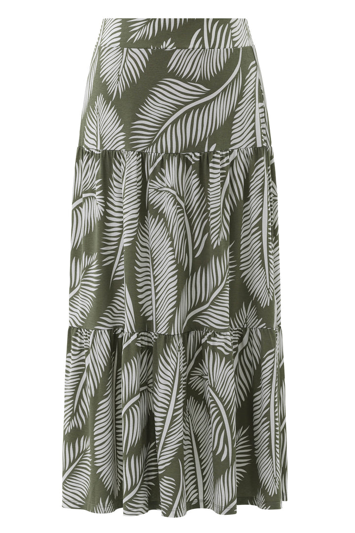 Marble Skirt Midi Olive Green Palm Print 7946 123 - Experience Boutique