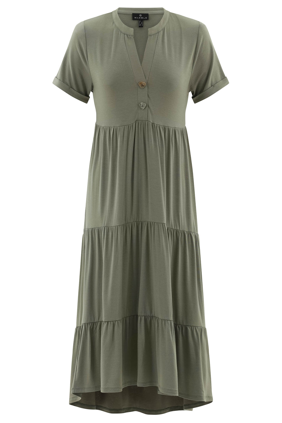 Marble Tiered Dress Midi Length Olive Green 7915 123 - Experience Boutique