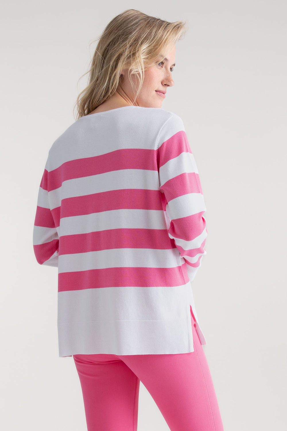 Marble Top Striped Long Sleeve Pink Knitted 7807 194 - Experience Boutique