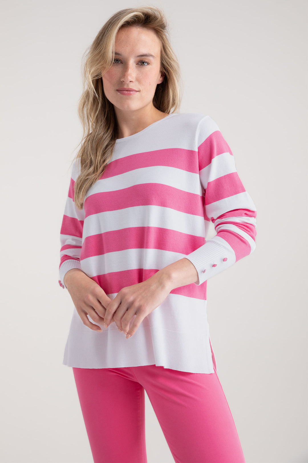 Marble Top Striped Long Sleeve Pink Knitted 7807 194 - Experience Boutique