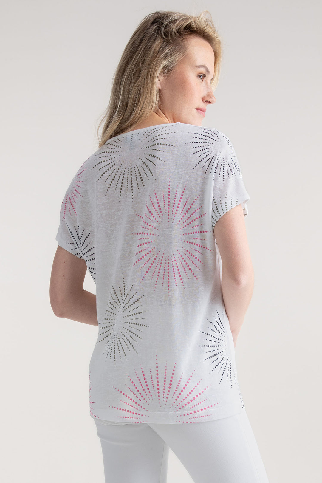 Marble Top V-Neck Pink Starburst Print 7848 194 - Experience Boutique