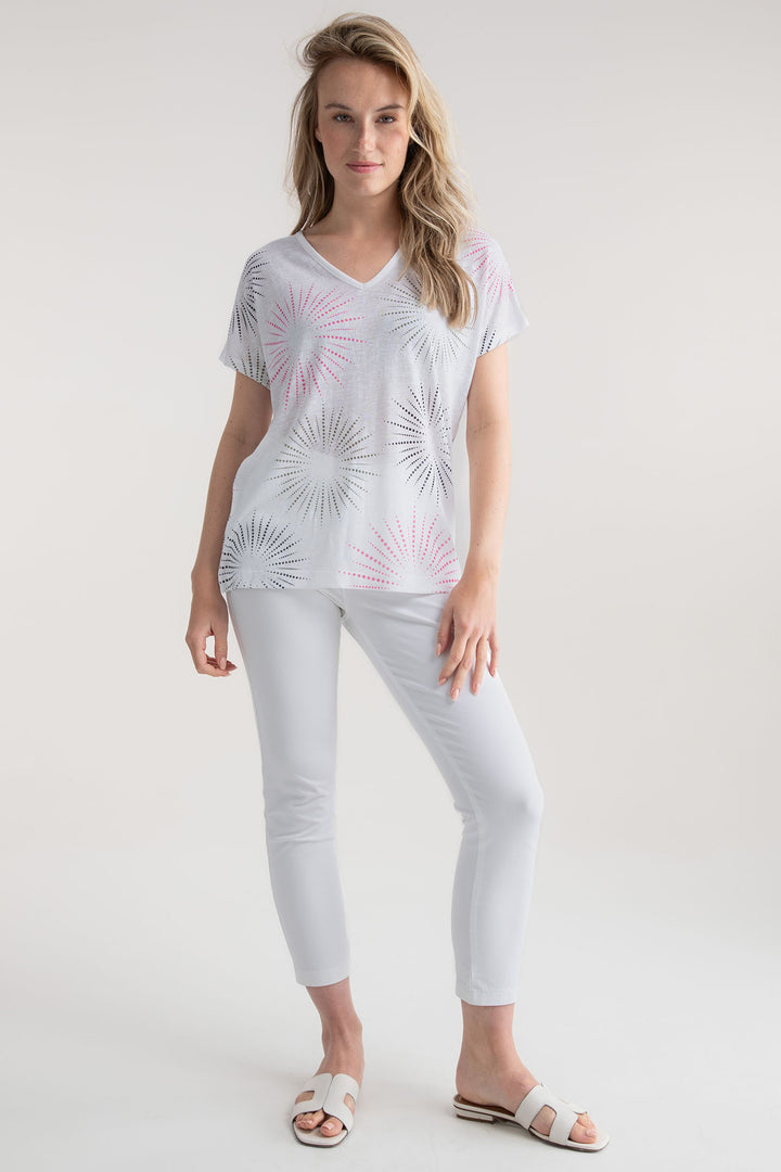 Marble Top V-Neck Pink Starburst Print 7848 194 - Experience Boutique