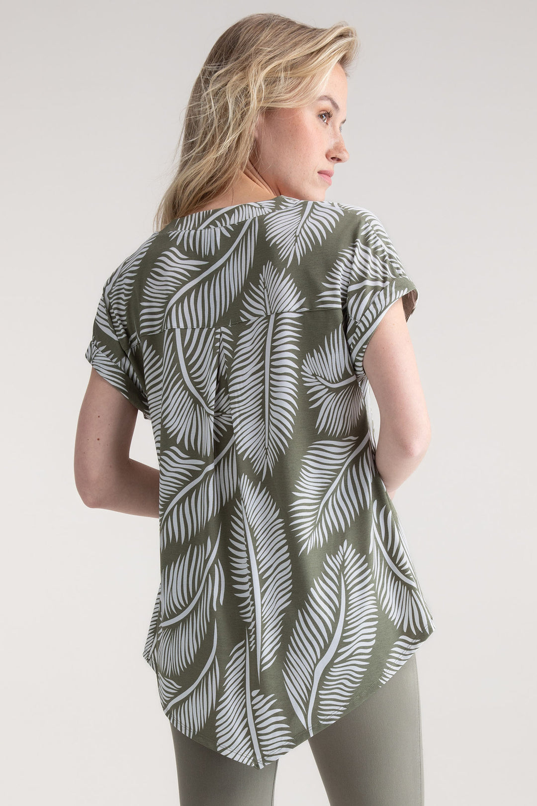 Marble Tunic Top Palm Print Olive Green 7935 123 - Experience Boutique