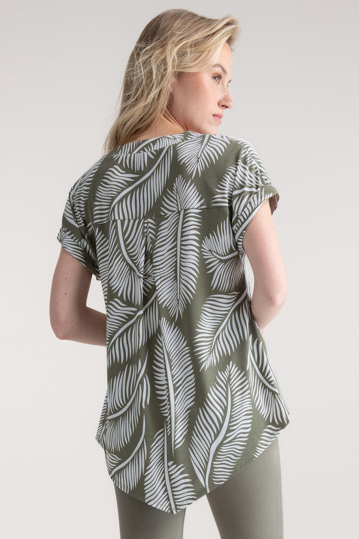 Marble Tunic Top Palm Print Olive Green 7935 123 - Experience Boutique