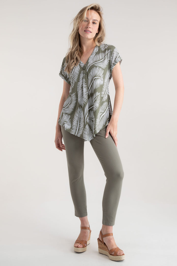 Marble Tunic Top Palm Print Olive Green 7935 123 - Experience Boutique