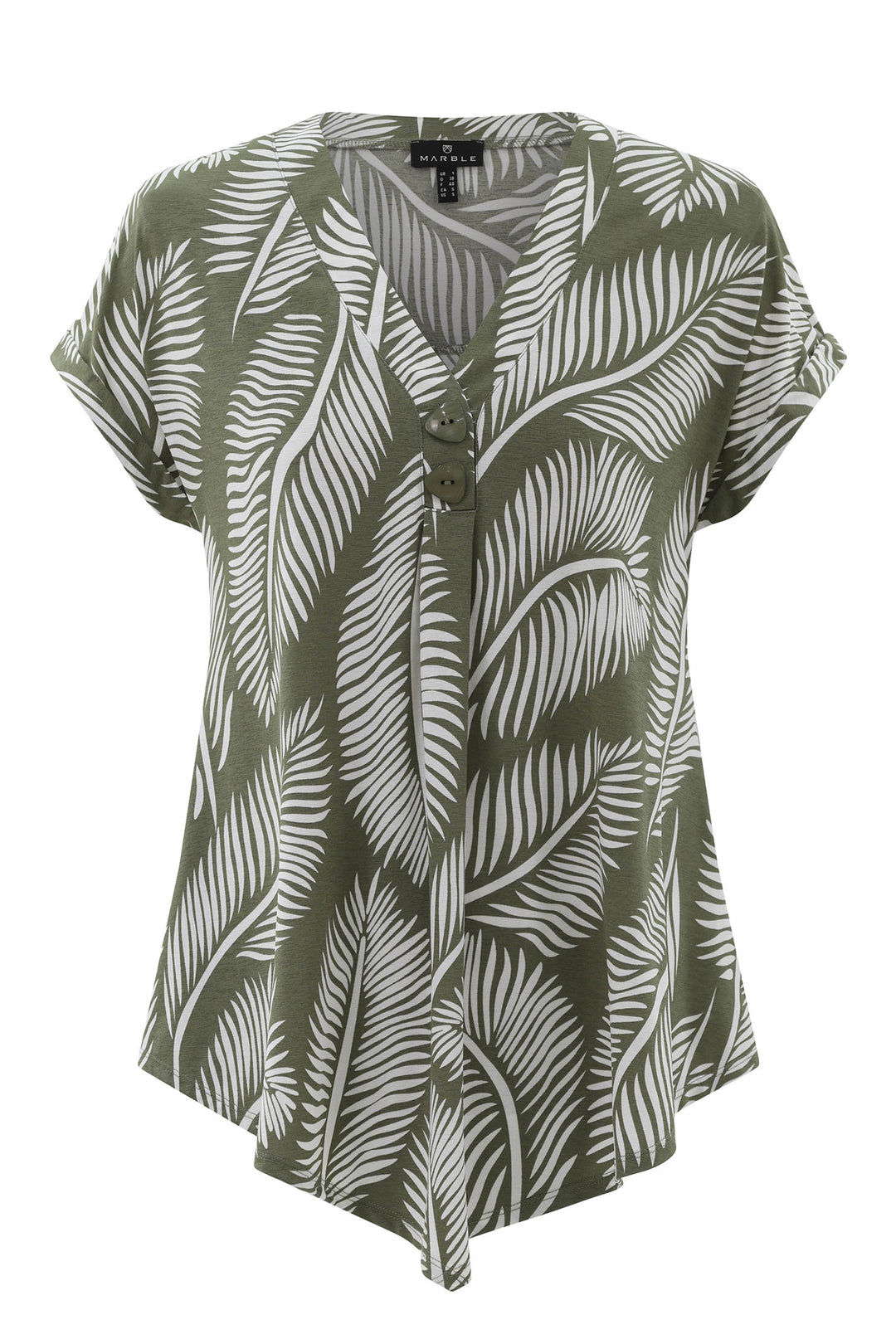 Marble Tunic Top Palm Print Olive Green 7935 123 - Experience Boutique