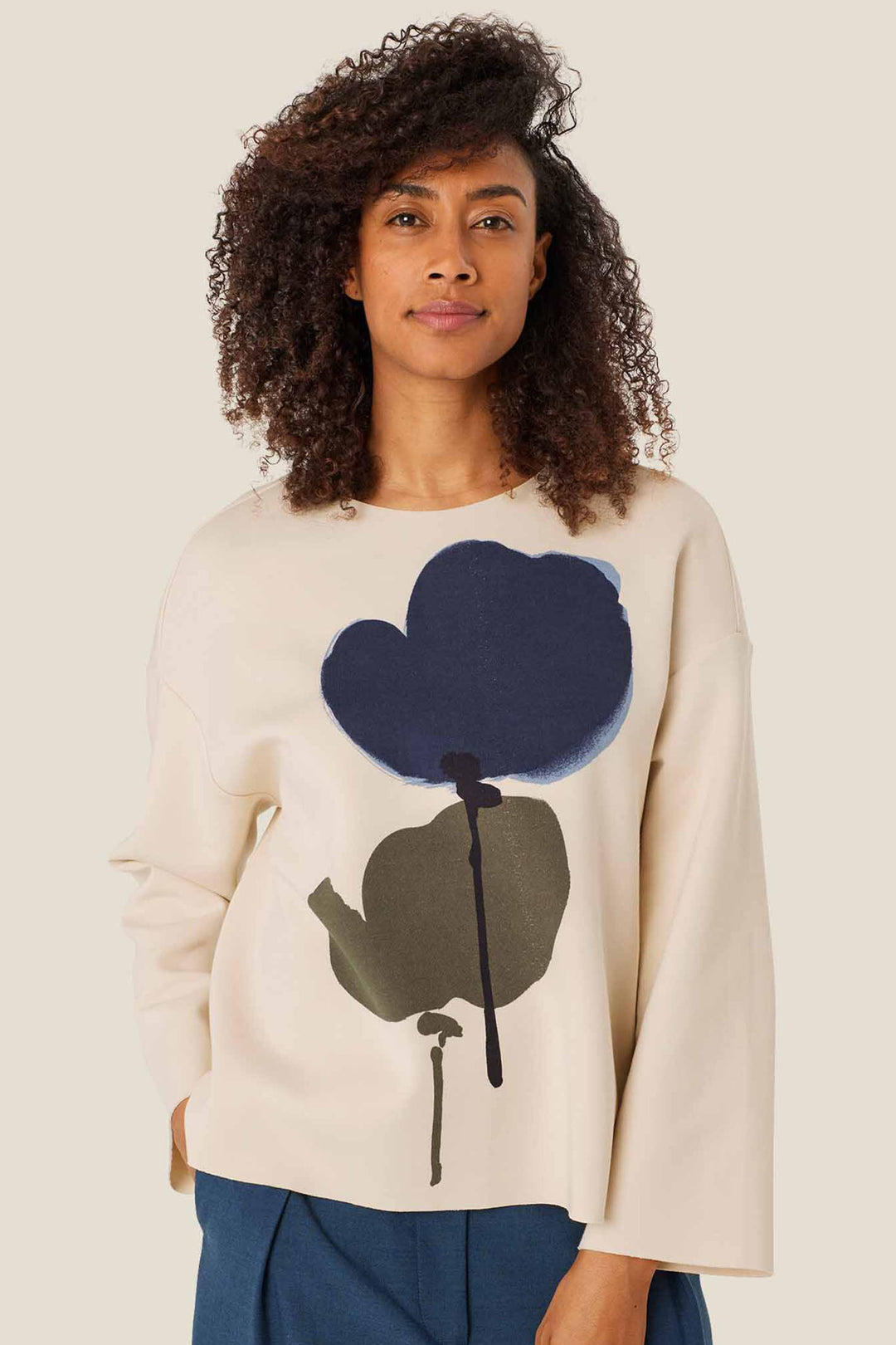 Masai MaDeon Taupe Neoprene Flower Top - Experience Boutique