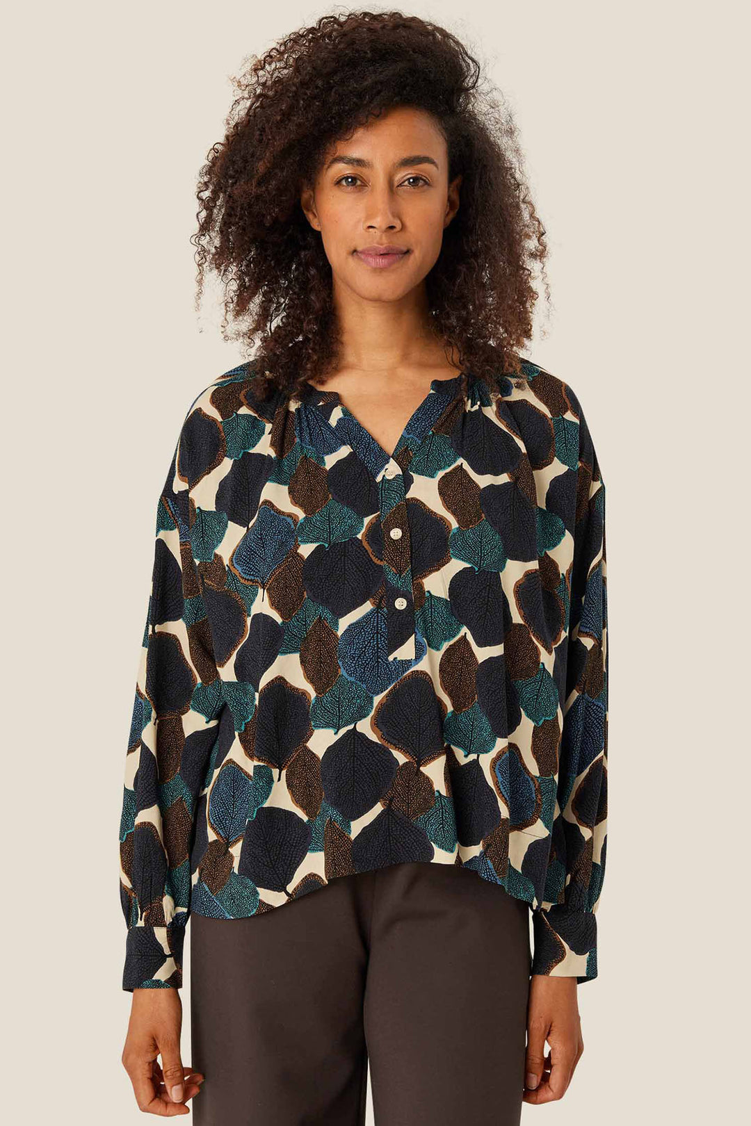 Masai MaDolma Teal Leaf Print Blouse - Experience Boutique