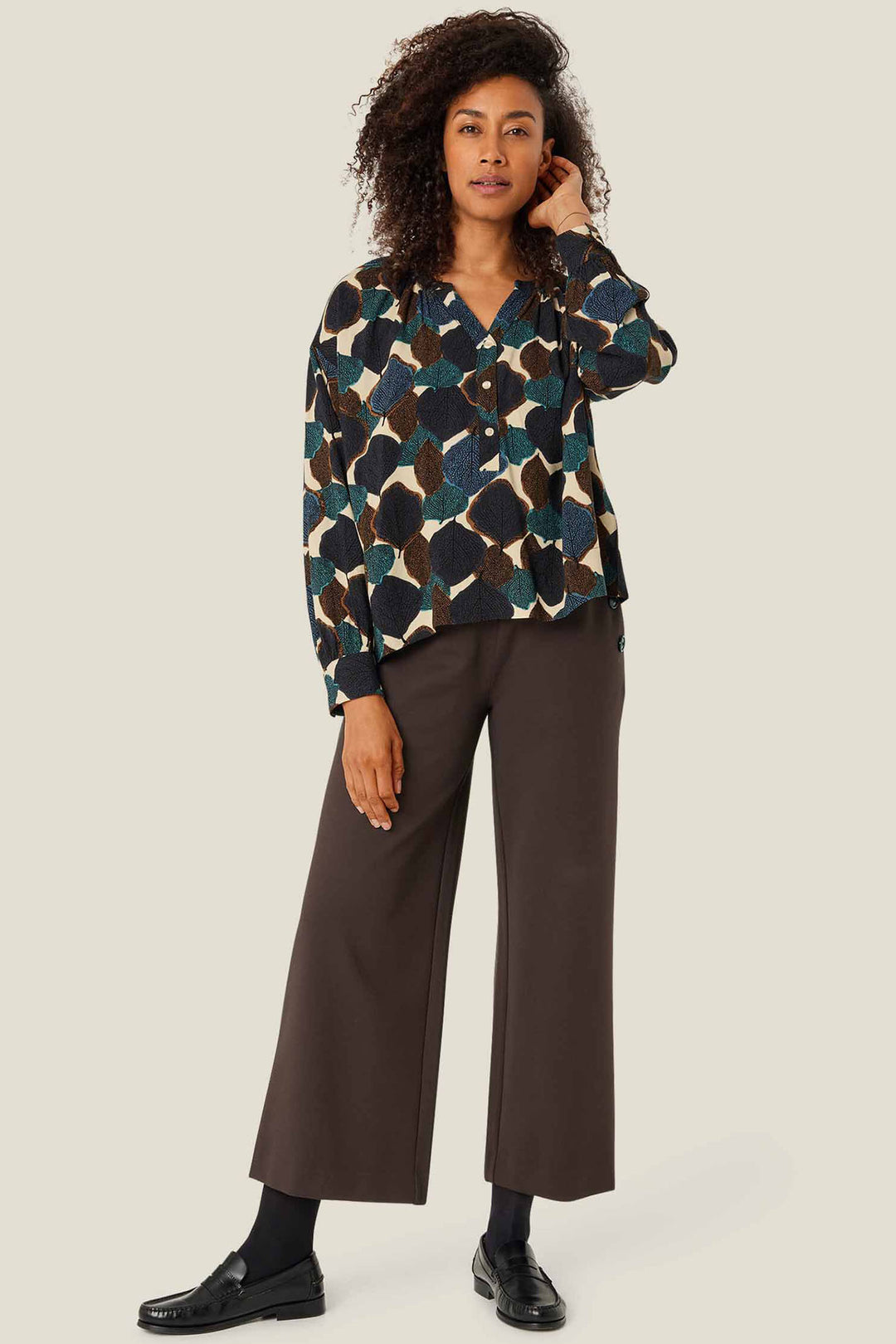 Masai MaDolma Teal Leaf Print Blouse - Experience Boutique