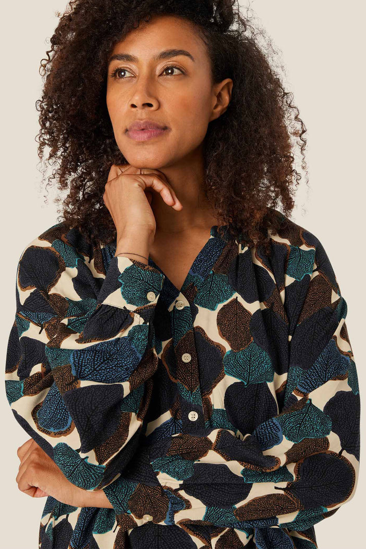 Masai MaDolma Teal Leaf Print Blouse - Experience Boutique