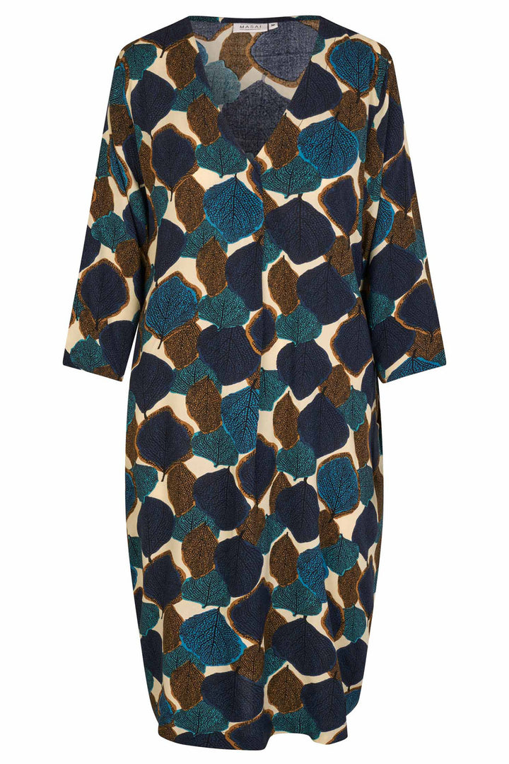 Masai MaNodetta Teal Leaf Print Dress 1009635 - Experience Boutique