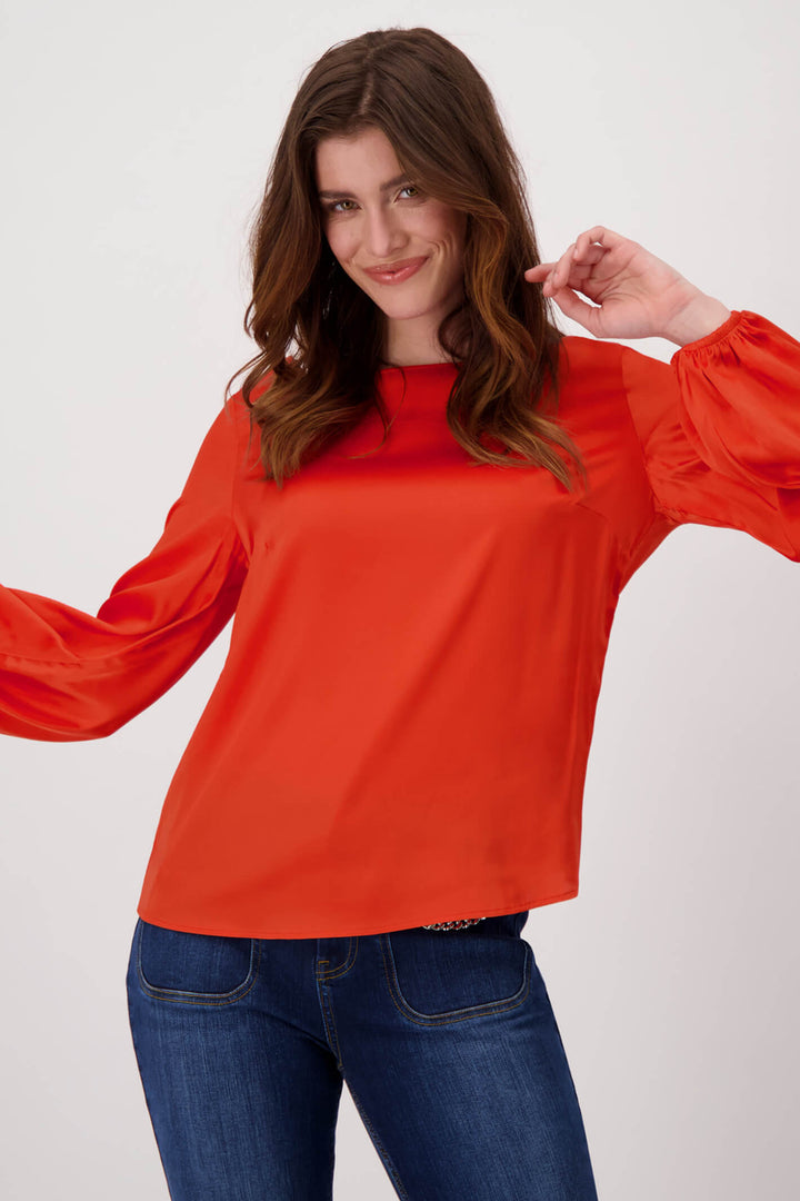 Monari 807030 Lava Orange Satin Blouse - Experience Boutique