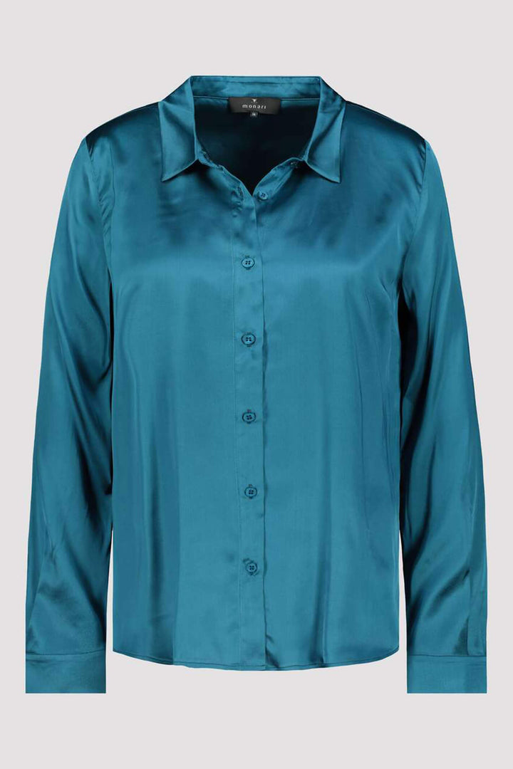 Monari 807068 761 Petrol Blue Satin Blouse - Experience Boutique