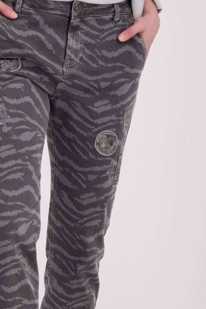 Monari 807144 998 Grey Animal Print Slim Fit Jeans - Experience Boutique