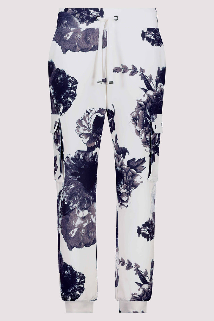 Monari Deep Ocean Navy Print Pull-On Cargo Trousers 409362 - Experience Boutique