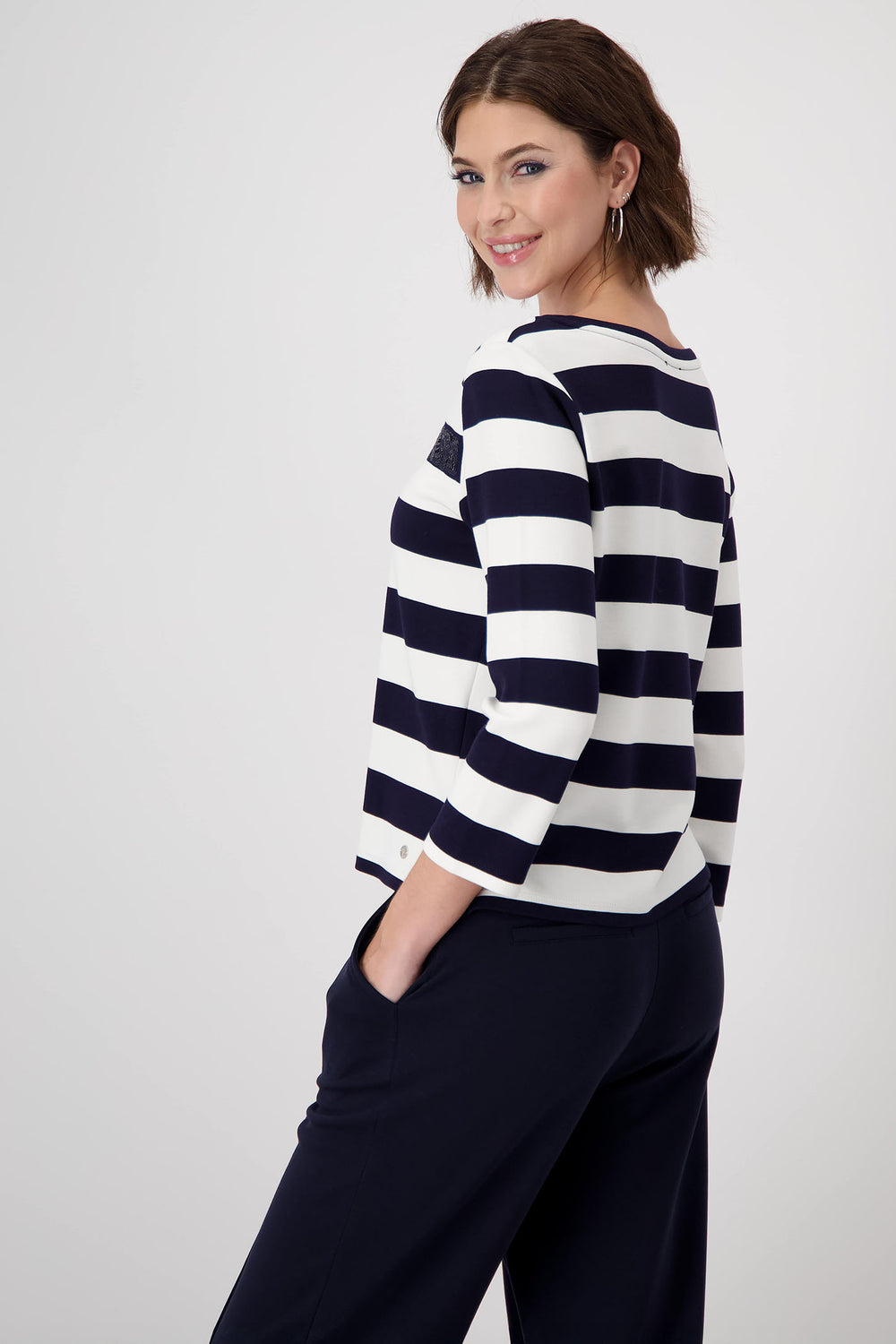 Monari Deep Ocean Navy Striped Sweatshirt Top 409136 - Experience Boutique