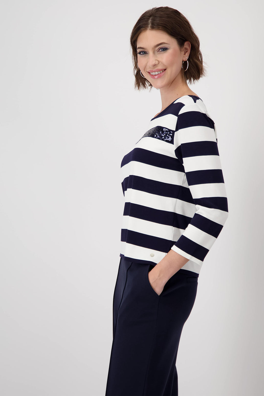 Monari Deep Ocean Navy Striped Sweatshirt Top 409136 - Experience Boutique