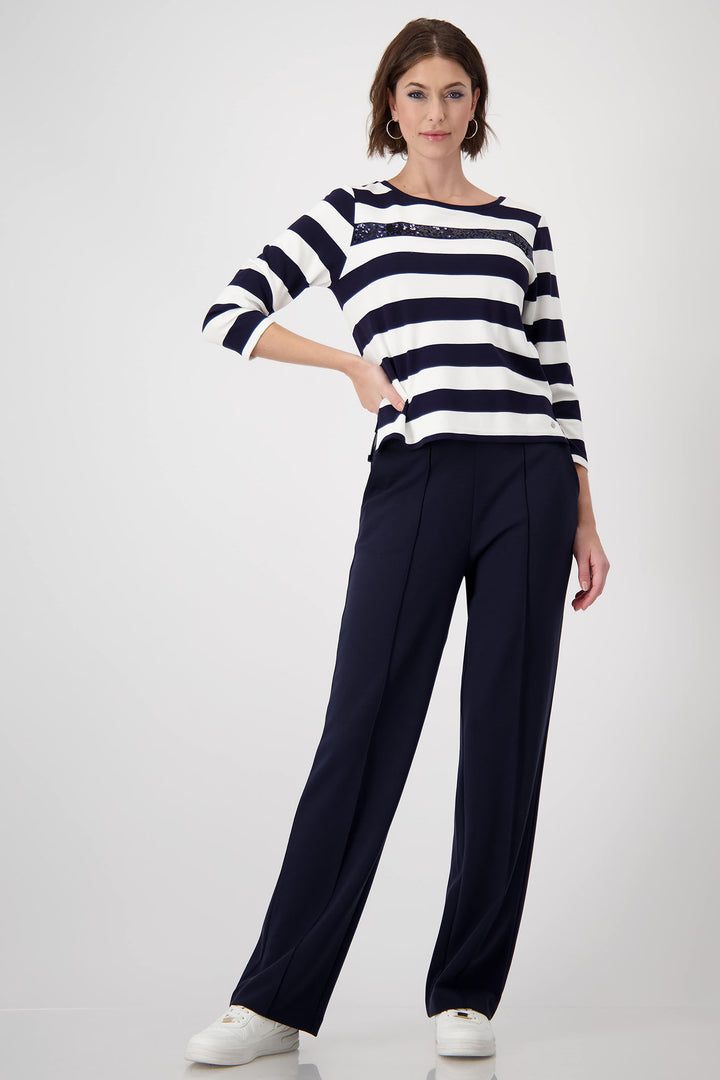 Monari Deep Ocean Navy Striped Sweatshirt Top 409136 - Experience Boutique