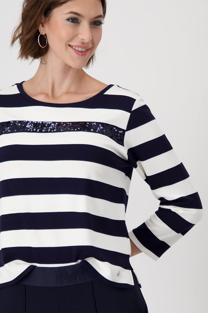 Monari Deep Ocean Navy Striped Sweatshirt Top 409136 - Experience Boutique