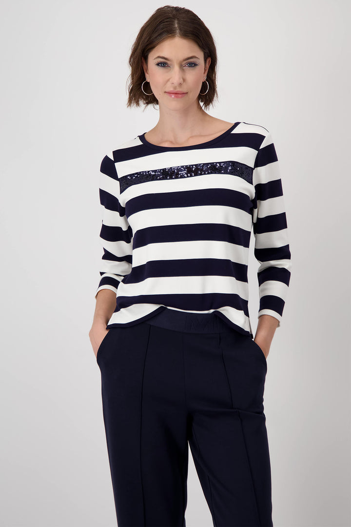 Monari Deep Ocean Navy Striped Sweatshirt Top 409136 - Experience Boutique