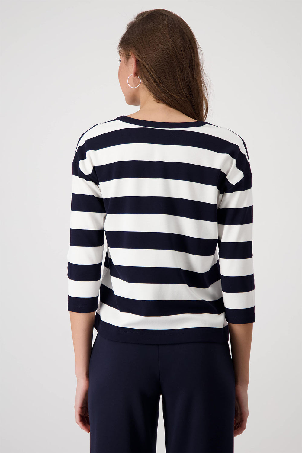 Monari Deep Ocean Navy Striped V-Neck Top 409337 - Experience Boutique