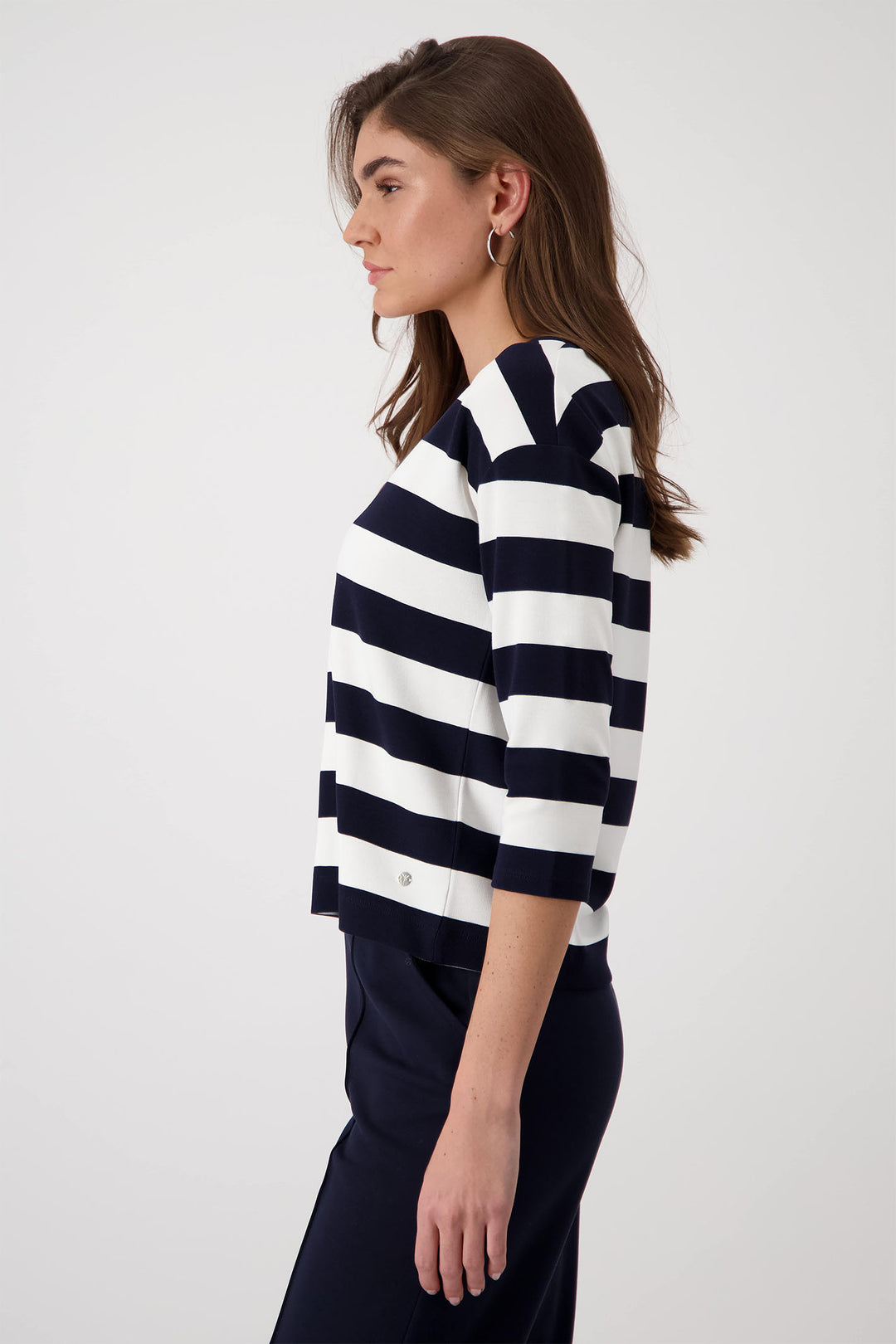 Monari Deep Ocean Navy Striped V-Neck Top 409337 - Experience Boutique