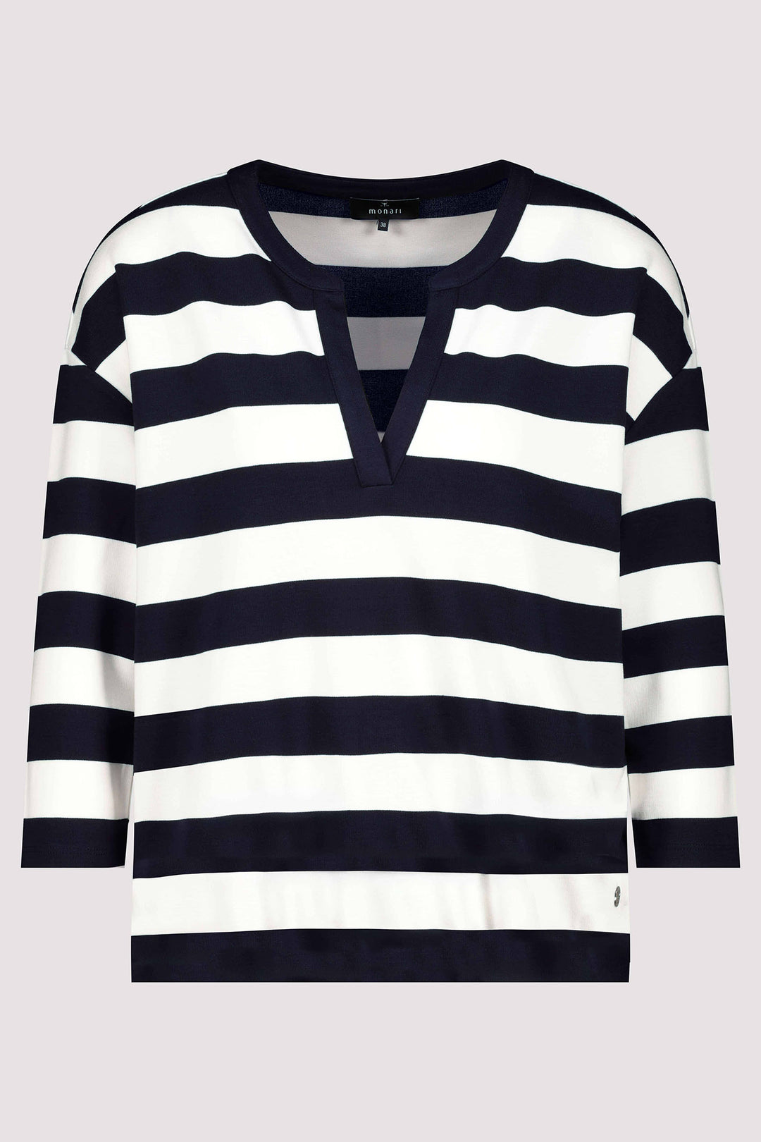 Monari Deep Ocean Navy Striped V-Neck Top 409337 - Experience Boutique