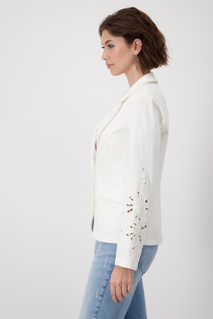 Monari Off White Embroidered Sleeve Lapel Collar Blazer Jacket 409057 - Experience Boutique