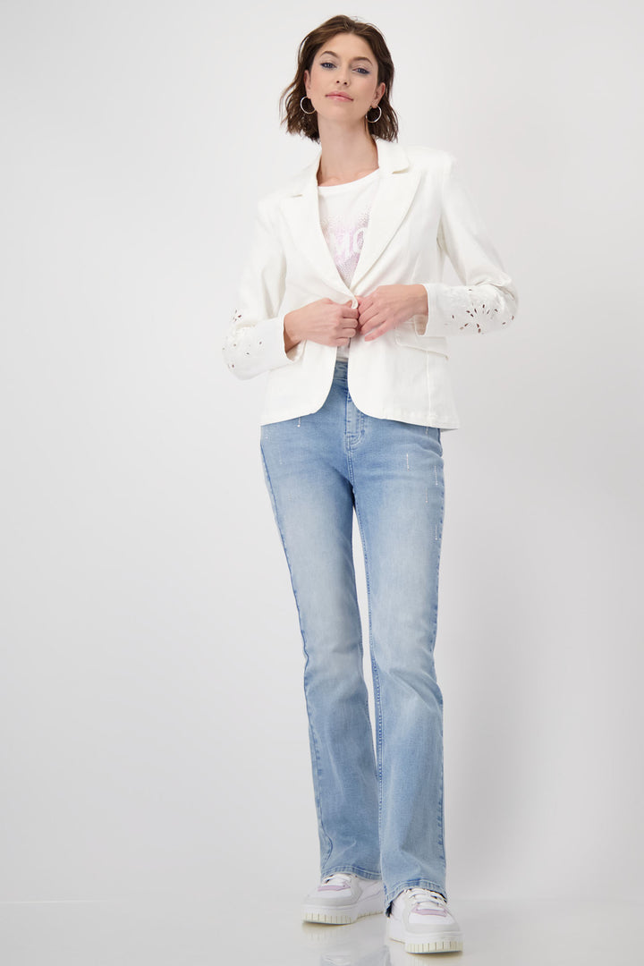 Monari Off White Embroidered Sleeve Lapel Collar Blazer Jacket 409057 - Experience Boutique